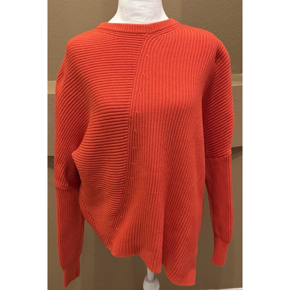 FREE PEOPLE Sweater Downtown Knit Rib Asymmetric Pullover Cotton Blend Orange S